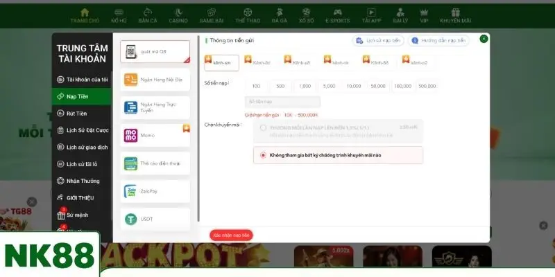 Các bước để nạp tiền và tài khoản